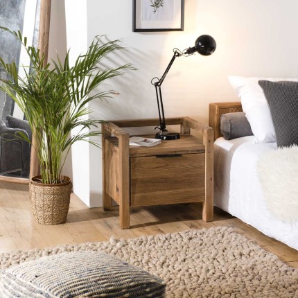 SANDY Brown Bedside Table - Recycled Pine - 1 Drawer - Ideal Dimensions