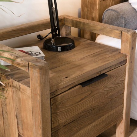 SANDY Brown Bedside Table - Recycled Pine - 1 Drawer - Ideal Dimensions
