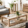SANDY Brown Coffee Table - Glass Top & Recycled Pine | Dimensions