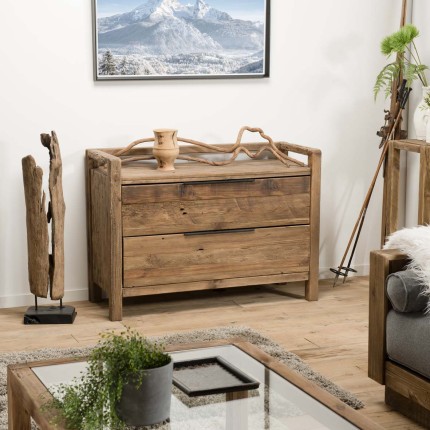 SANDY - Brown Chest of Drawers with 2 Drawers, Recycled Pine Wood