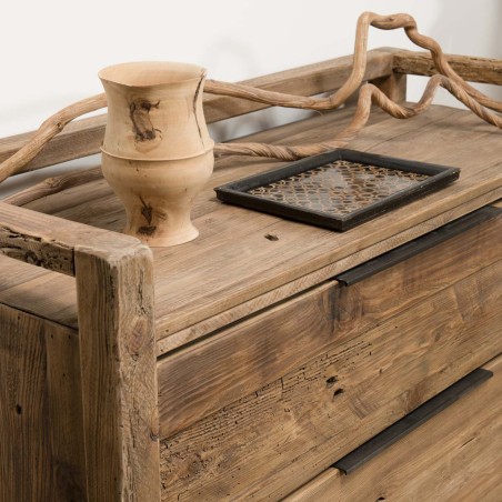 Commode marron 2 tiroirs bois Pin recyclé SANDY