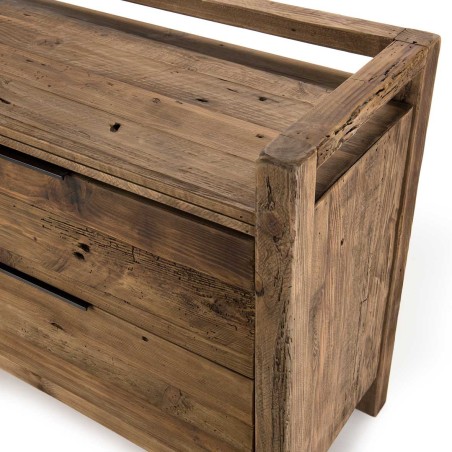 Commode marron 2 tiroirs bois Pin recyclé SANDY