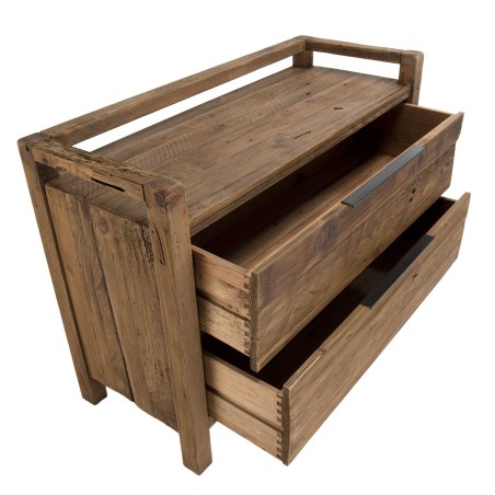 Commode marron 2 tiroirs bois Pin recyclé SANDY