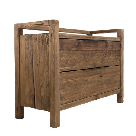 SANDY - Brown Chest of Drawers with 2 Drawers, Recycled Pine Wood