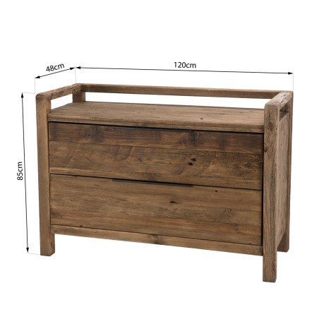 Commode marron 2 tiroirs bois Pin recyclé SANDY