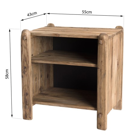 SANDY - Brown 2-Level Recycled Pine Wood Bedside Table