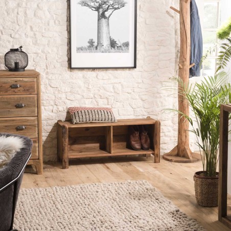 SANDY Brown 2-Compartment Shelf / Shoe Storage | Recycled Pine Wood
