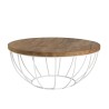 Table basse ronde SIXTINE 80x80cm teck recyclé métal blanc