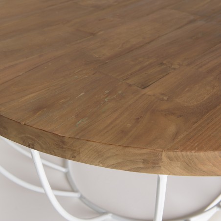 SIXTINE Round Shell Coffee Table 80x80cm - Recycled Teak Top with White Metal Legs