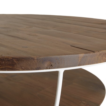 SIXTINE Round Shell Coffee Table 80x80cm - Recycled Teak White Metal