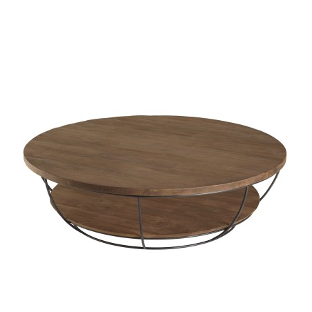 SIXTINE Round Shell Coffee Table 120x120cm Double Top Recycled Teak Black Metal
