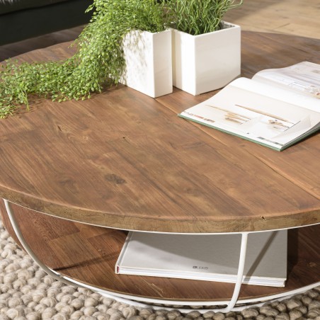 Table basse ronde SIXTINE en teck recyclé - 120x120cm