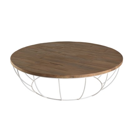 SIXTINE Round Coffee Table 120x120cm Recycled Teak White Metal Base