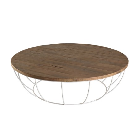 SIXTINE Round Coffee Table 120x120cm Recycled Teak White Metal Base