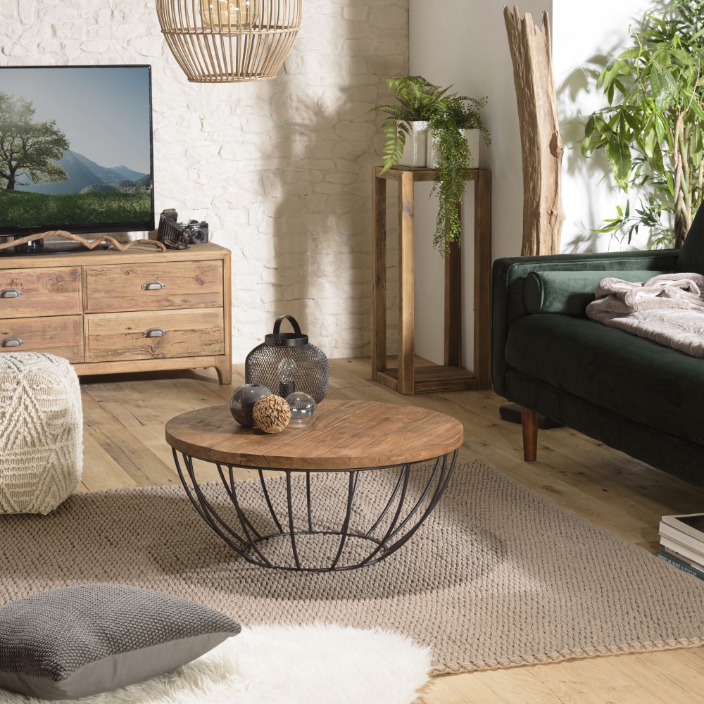 Table basse ronde SIXTINE en teck recyclé - 80x80cm Table basse ronde SIXTINE en teck recyclé - 80x80cm