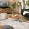 SIXTINE Round Shell Coffee Table 80x80cm - Recycled Teak Top with White Metal Legs