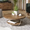 Table basse coque ronde 80x80cm teck recyclé métal blanc