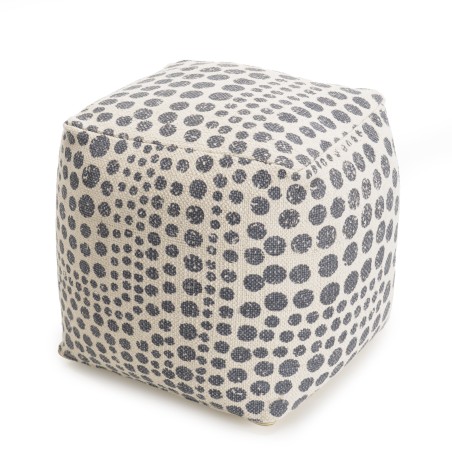 Pouf carré SACHA 46x46cm - Tissu coton imprimé pois gris