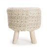 SACHA - Round Bohemian Stool, 40 x 40 cm, Wood and Ivory Wool