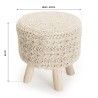 Tabouret bohème SACHA 40x40cm bois et laine ivoire