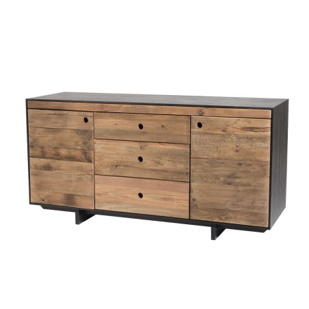 DANDY Sideboard - Natural and Black Recycled Pine - 2 Doors 3 Drawers