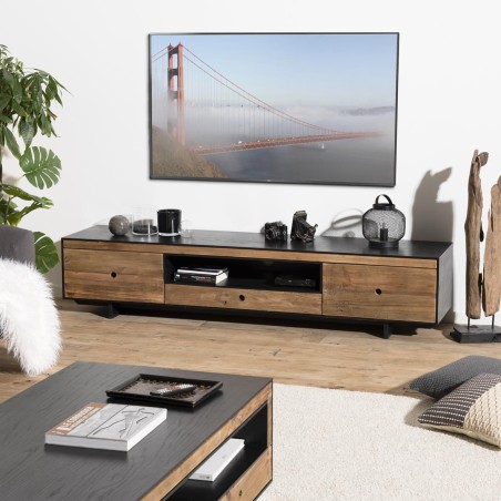 DANDY TV Stand 3 Drawers 1 Niche Natural Recycled Pine and Black