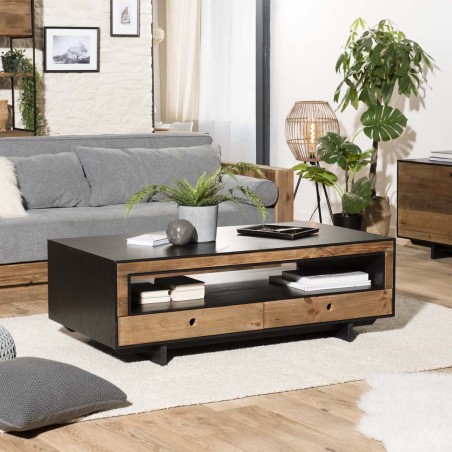 DANDY - Recycled Pine Coffee Table with Drawers and Niche
