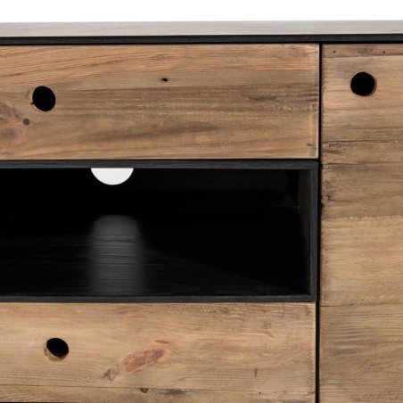 Meuble TV DANDY en pin recyclé naturel et noir