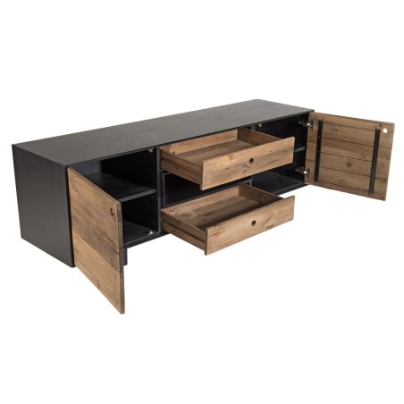 Meuble TV DANDY en pin recyclé naturel et noir