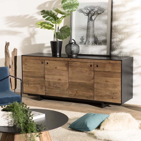 DANDY Sideboard - Natural and Black Recycled Pine - 4 Doors