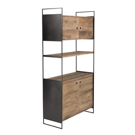DANDY 4-Door Bookcase - Natural Recycled Pine & Black Metal