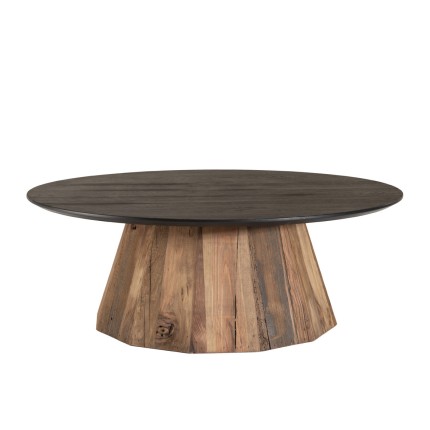 DANDY Round Coffee Table 90x90cm - Recycled Pine with Black Top