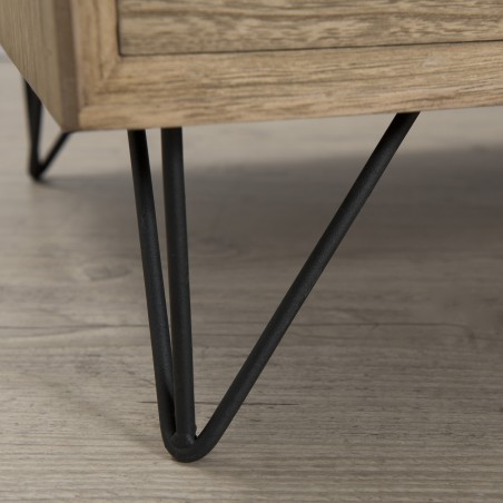 MARGAUX - Natural Wood Bedside Table with Black Metal Hairpin Legs