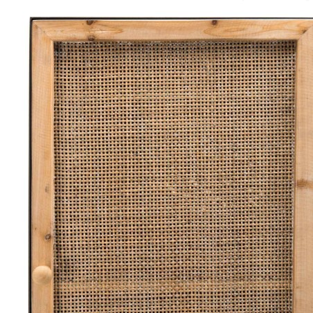 DORIA - Black Metal Wardrobe 1 Door 2 Shelves Natural Cane