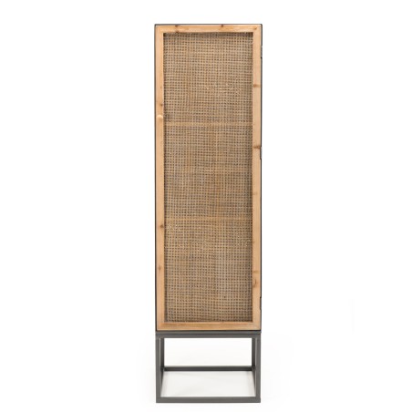 DORIA - Black Metal Wardrobe 1 Door 2 Shelves Natural Cane