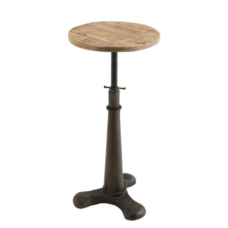 ROMAIN Industrial Stool - Recycled Acacia Seat - Adjustable Height
