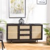 Buffet YANIS - Bois Pin Noir 3 Tiroirs 2 Portes Cannage