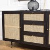 Buffet YANIS - Bois Pin Noir 3 Tiroirs 2 Portes Cannage