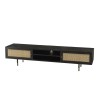 Meuble TV YANIS - Bois Pin noir 2 niches 2 portes cannage