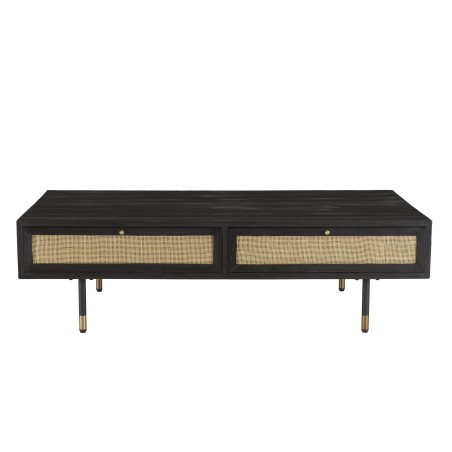 YANIS Black Pine Coffee Table with 4 Drawers and Cane Top