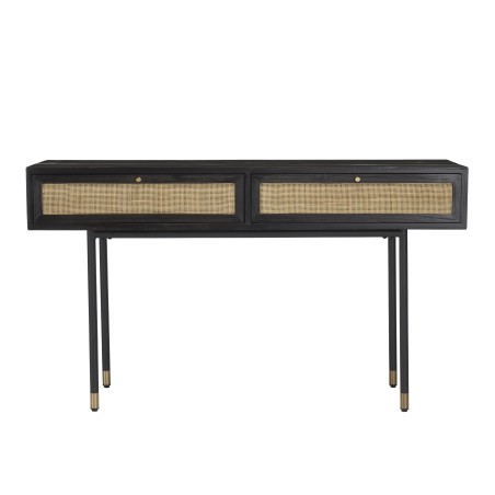 Console YANIS - Bois Pin Noir 2 tiroirs cannage