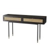 YANIS - Black Pine Wood Console with 2 Cane Drawers