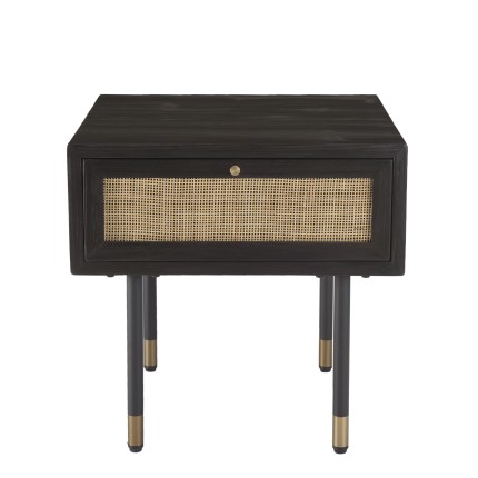 YANIS Black Pine Bedside Table with 1 Drawer and Cane Top