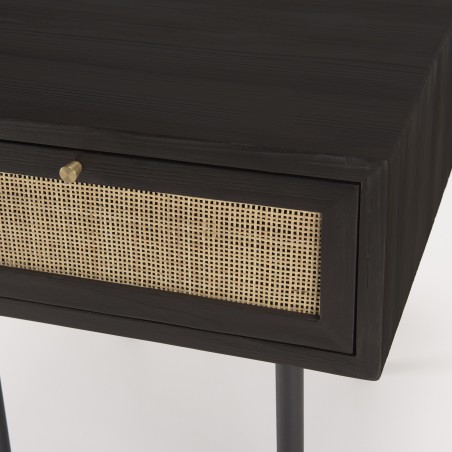 Chevet YANIS - Bois Pin Noir 1 tiroir cannage