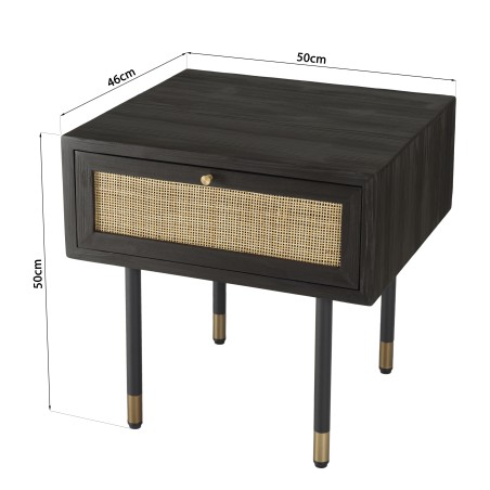 Chevet YANIS - Bois Pin Noir 1 tiroir cannage