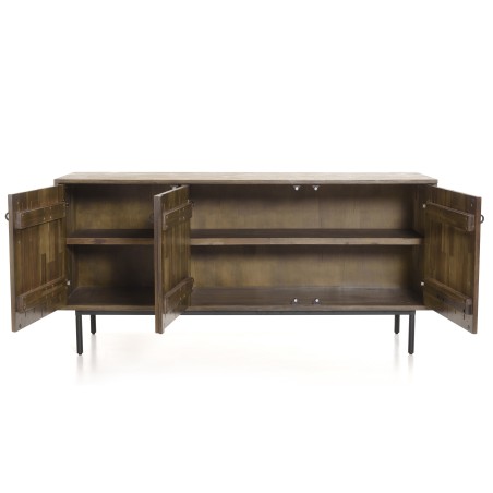 GINO Brown Buffet 3 Doors Acacia Black Metal Legs