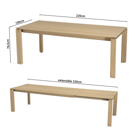 Table à manger MAXENCE - Bois chêne 220/320cm