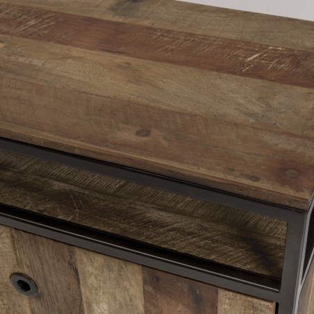 SIXTINE Brown Buffet 4 Doors 1 Shelf Mahogany Recycled Metal