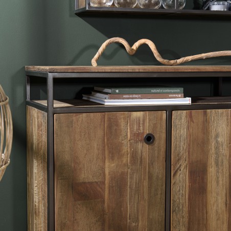 SIXTINE Brown Buffet 4 Doors 1 Shelf Mahogany Recycled Metal