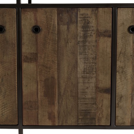 SIXTINE Brown Buffet 4 Doors 1 Shelf Mahogany Recycled Metal